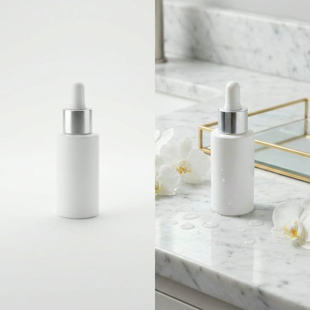 Split comparison: White background product vs Lifestyle product shot.